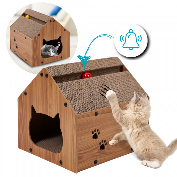 Katzenhaus Kratzhaus KITTY - Kratzmöbel mit Kratzpappe für Katzen inkl. 2 Spielbälle