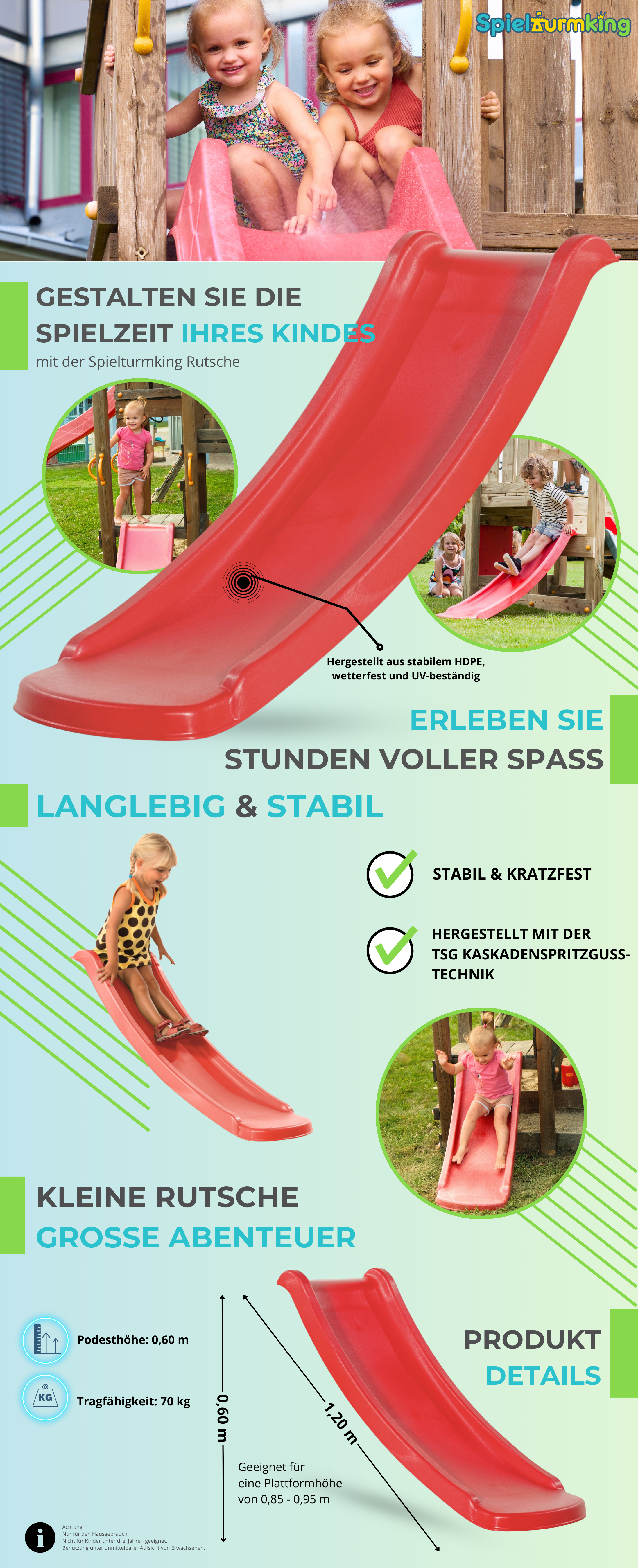 Spielturmking Kinderrutsche 1,20 m