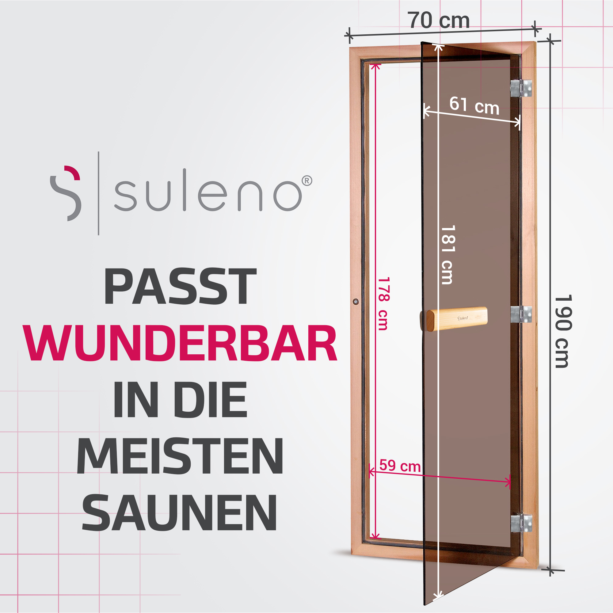 Suleno Saunatür 70x190cm Sauna Glastür ESG Saunabau Saunazubehör Heimsauna